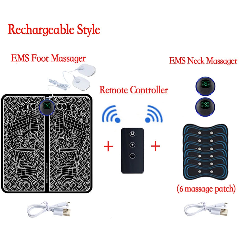 Almohadilla Masajeadora de Pies EMS Recargable con Mando – Estimulador Muscular Eléctrico Portátil para Aliviar el Dolor