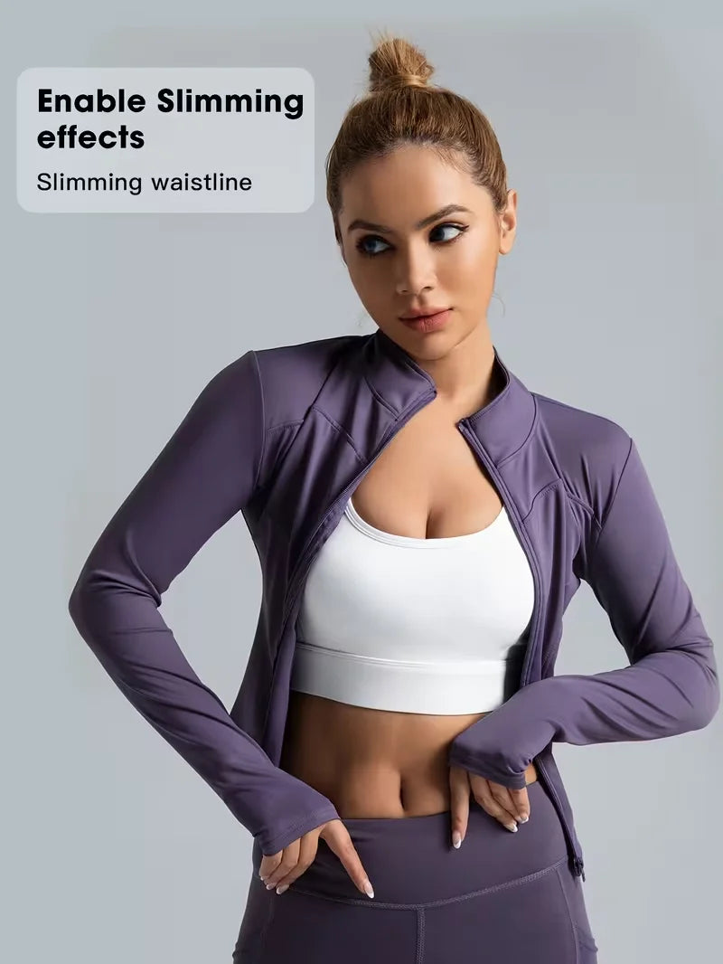 Chaqueta Deportiva de Mujer Ajustada con Cuello Alto, Cierre de Cremallera, para Yoga, Secado Rápido, Cintura Entallada