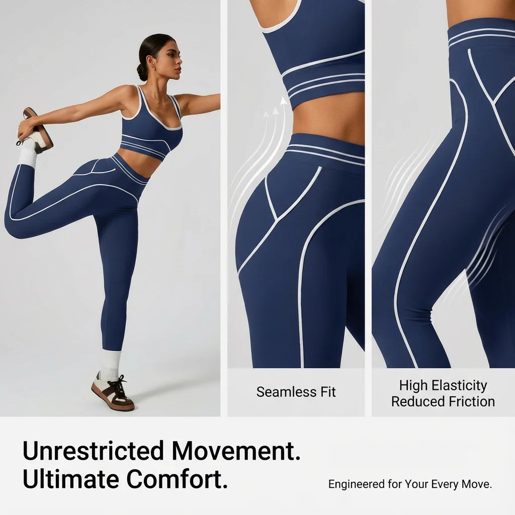 Conjunto de Yoga Sin Costuras para Mujer – Top Deportivo y Leggings de Cintura Alta