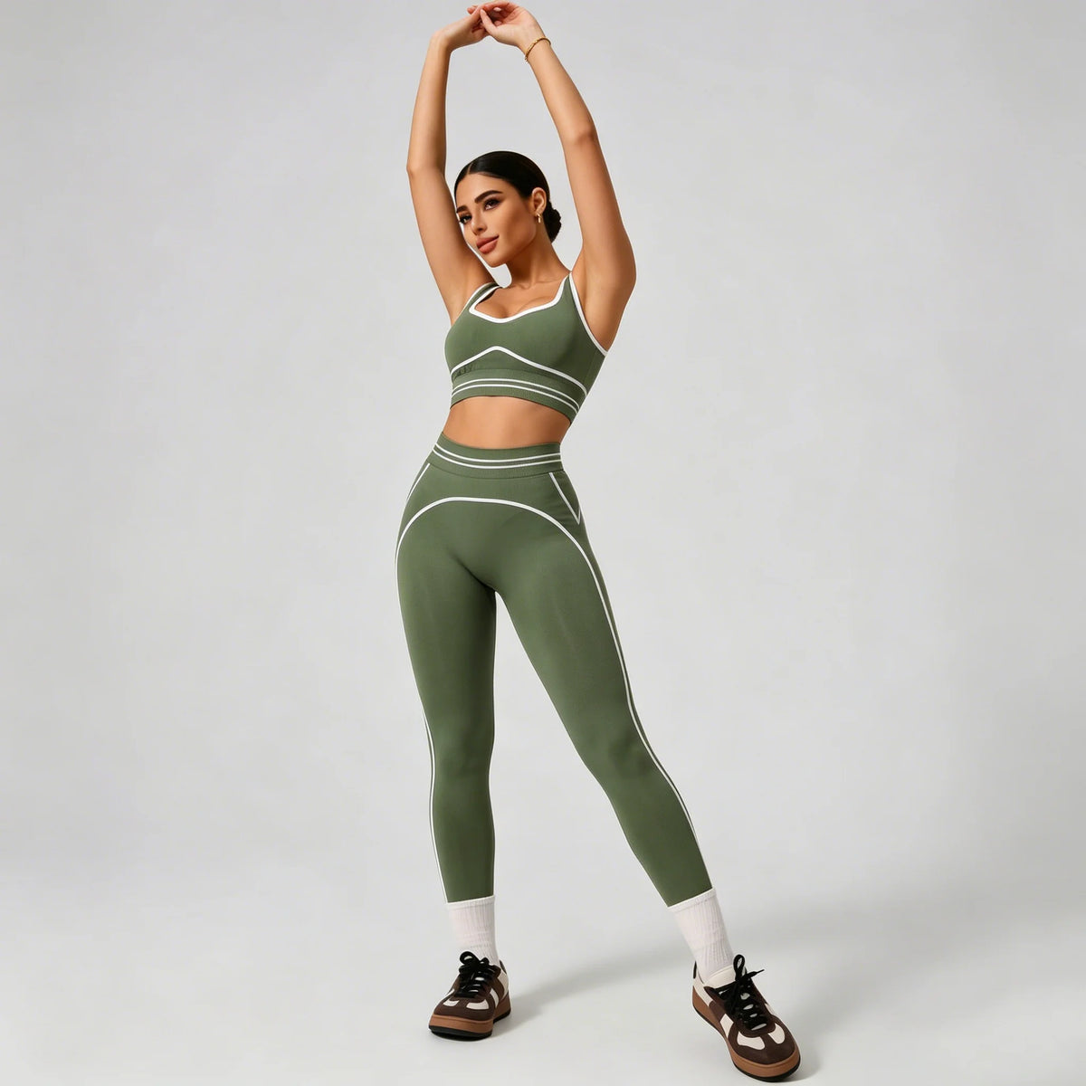Conjunto de Yoga Sin Costuras para Mujer – Top Deportivo y Leggings de Cintura Alta
