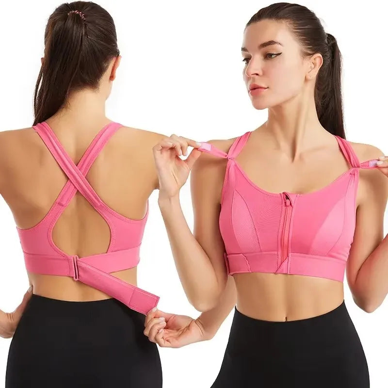 Sujetador Deportivo con Cremallera Frontal – Ajustable y Antirrebote