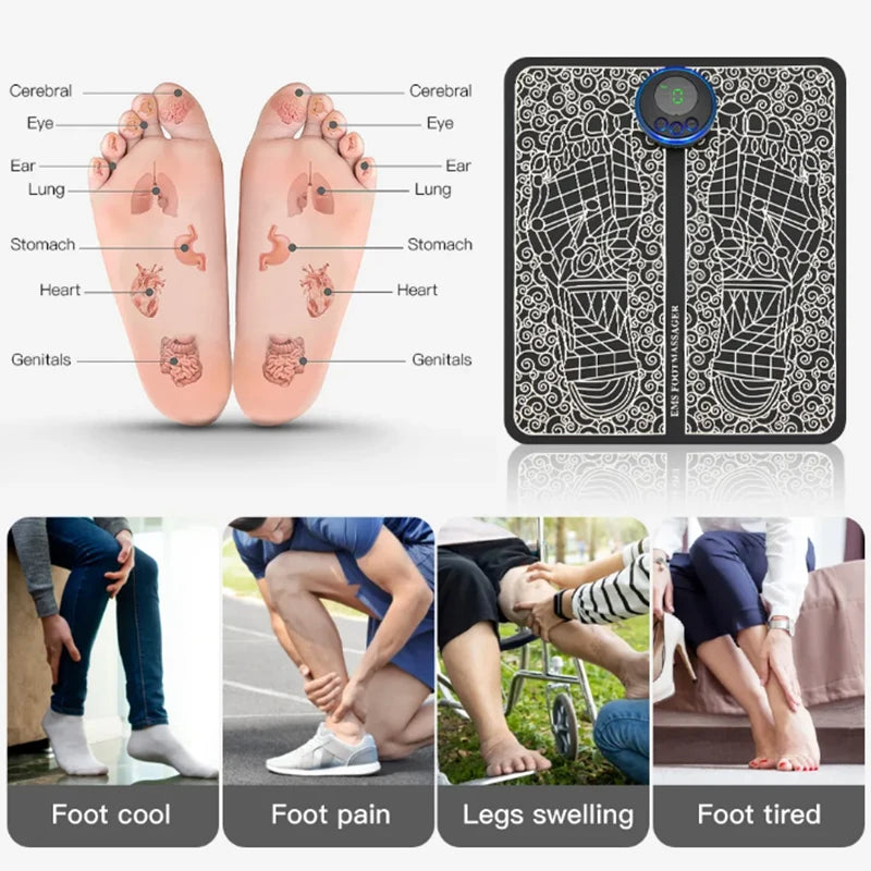 Almohadilla Masajeadora de Pies EMS Recargable con Mando – Estimulador Muscular Eléctrico Portátil para Aliviar el Dolor