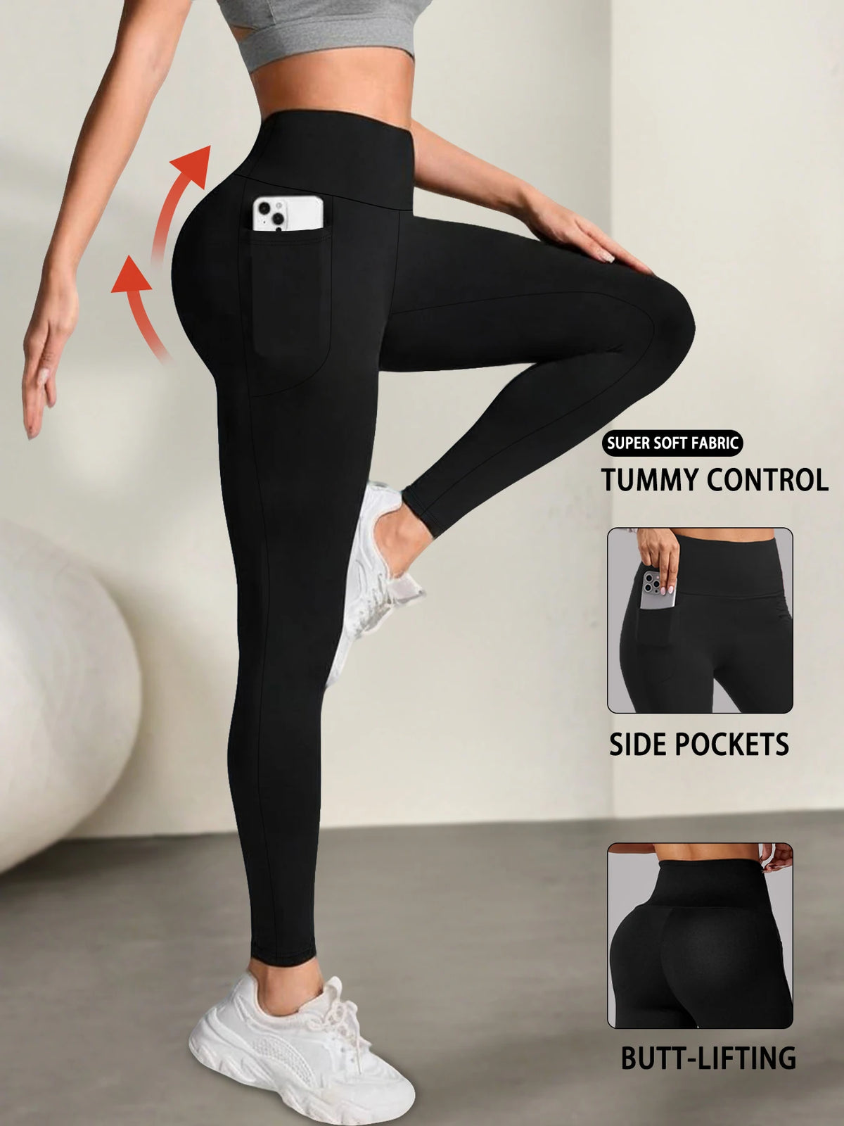 Leggings Suaves para Mujer con Bolsillos – Control de Abdomen para Yoga y Uso Diario