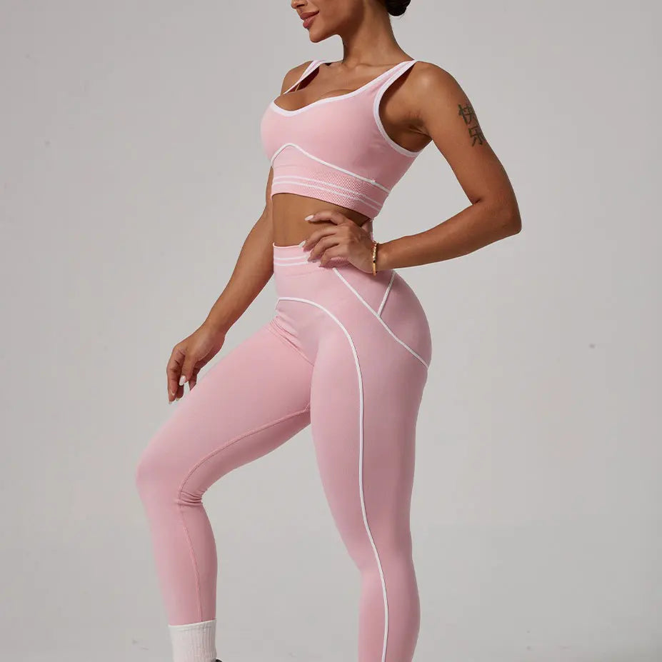 Conjunto de Yoga Sin Costuras para Mujer – Top Deportivo y Leggings de Cintura Alta