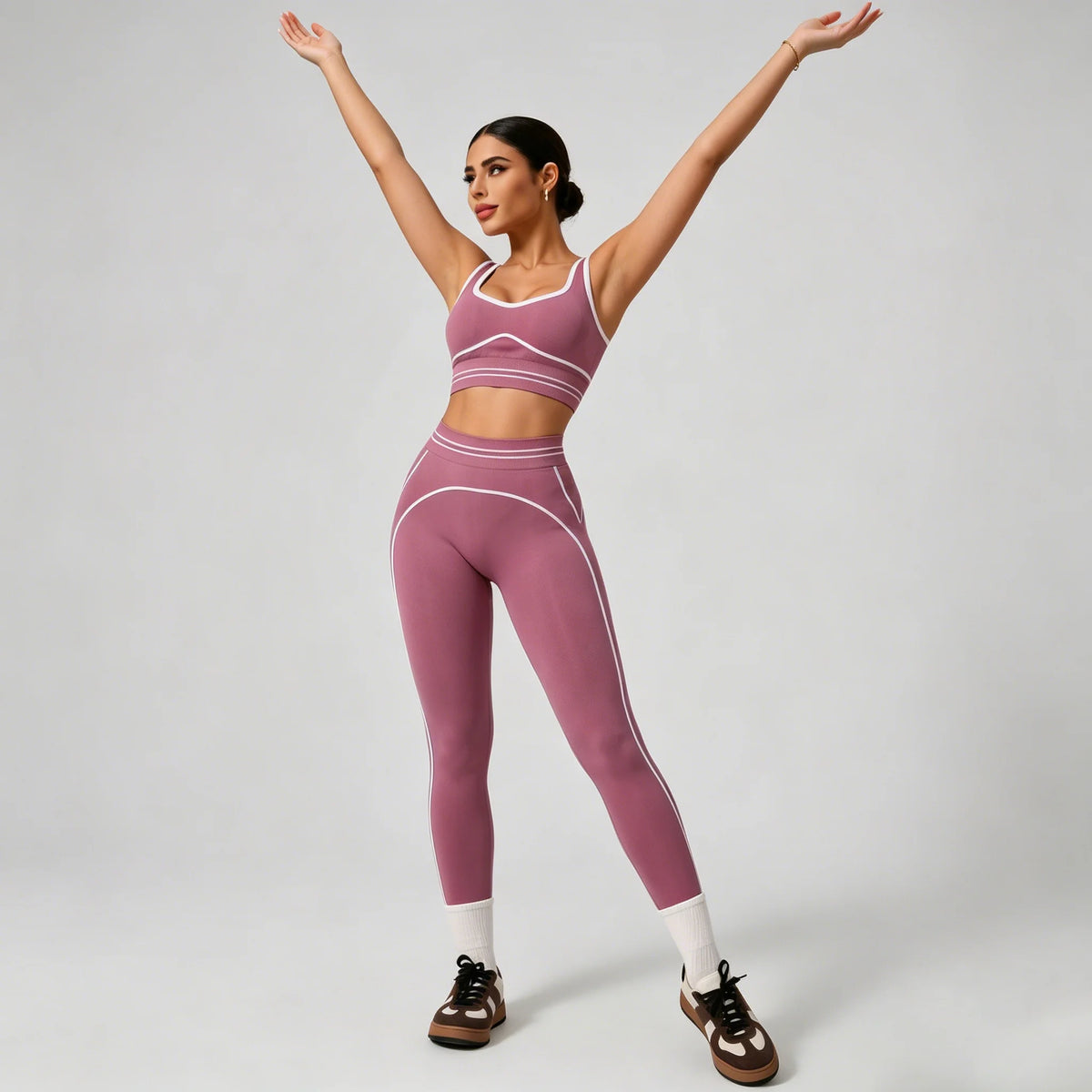 Conjunto de Yoga Sin Costuras para Mujer – Top Deportivo y Leggings de Cintura Alta