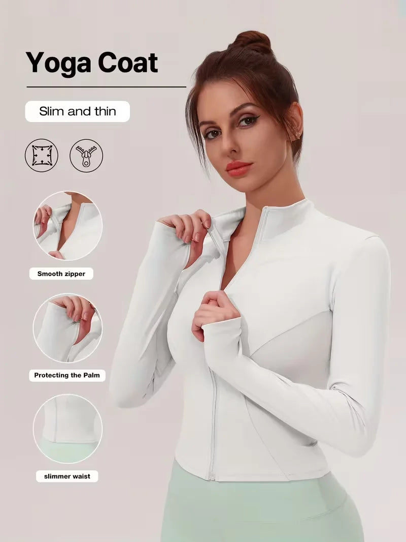 Chaqueta Deportiva de Mujer Ajustada con Cuello Alto, Cierre de Cremallera, para Yoga, Secado Rápido, Cintura Entallada