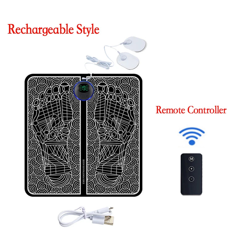 Almohadilla Masajeadora de Pies EMS Recargable con Mando – Estimulador Muscular Eléctrico Portátil para Aliviar el Dolor