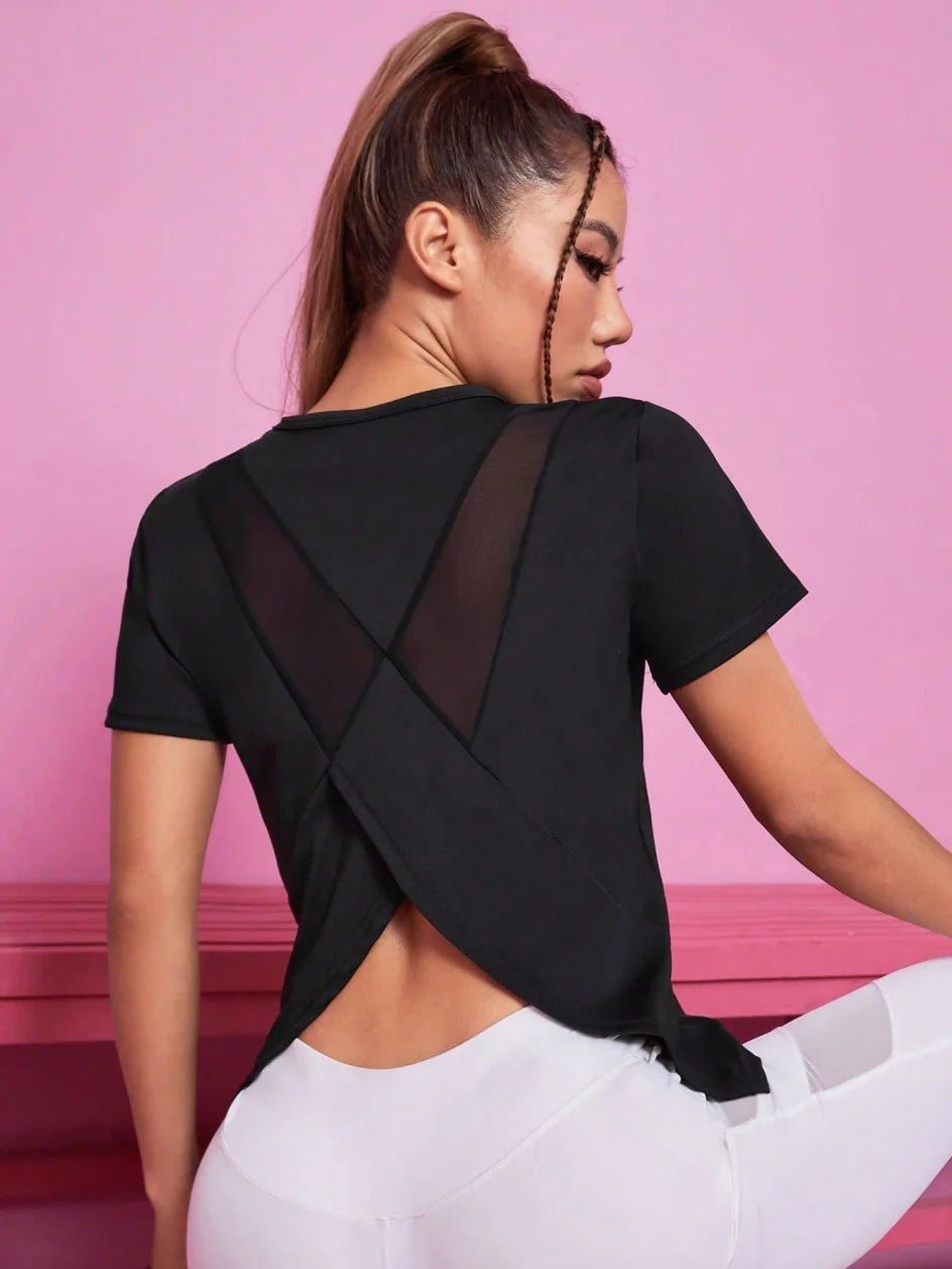 Camiseta Deportiva de Mujer para Yoga, Verano, Holgada, Transpirable, Secado Rápido, Espalda de Malla