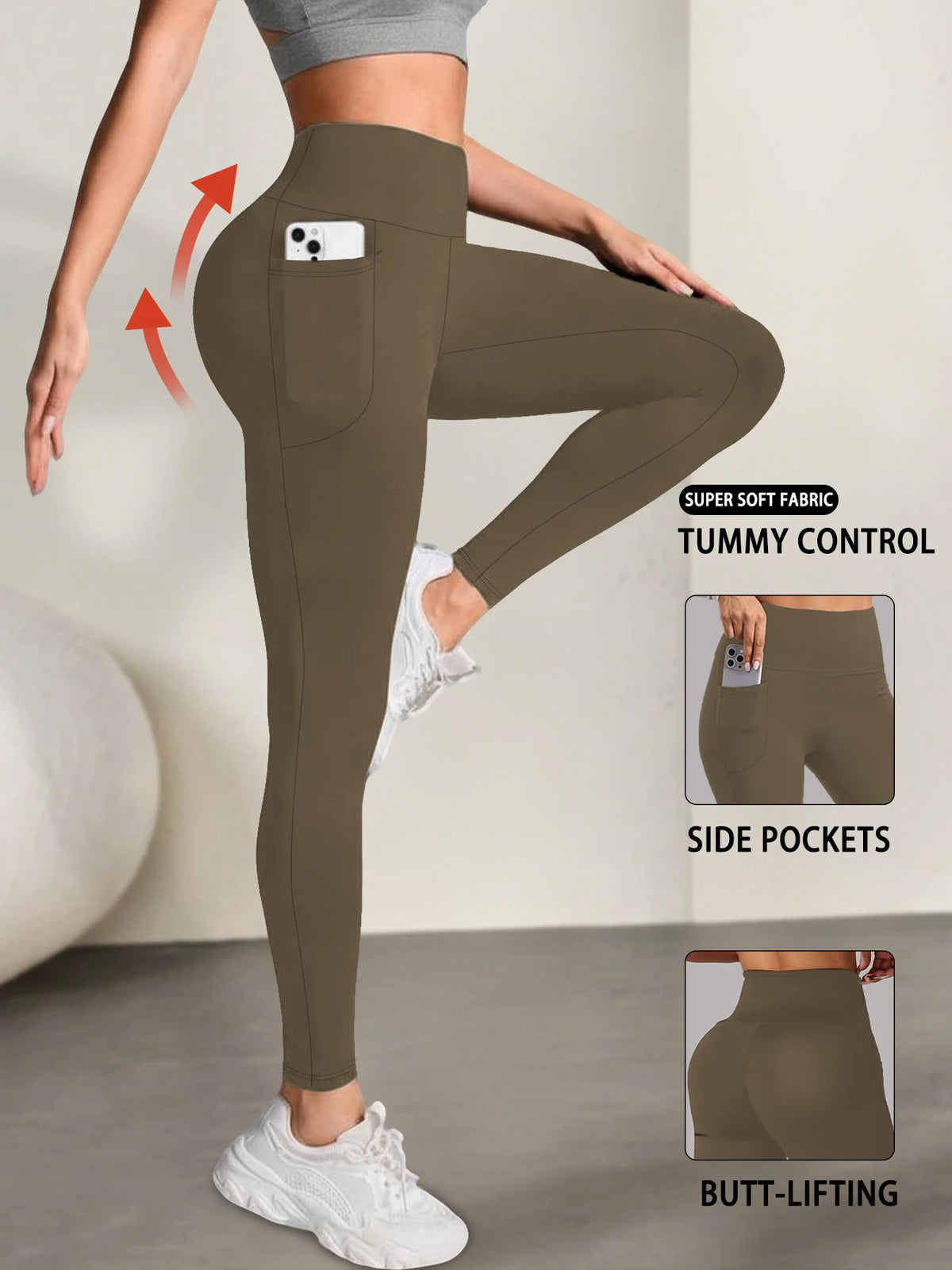 Leggings Suaves para Mujer con Bolsillos – Control de Abdomen para Yoga y Uso Diario