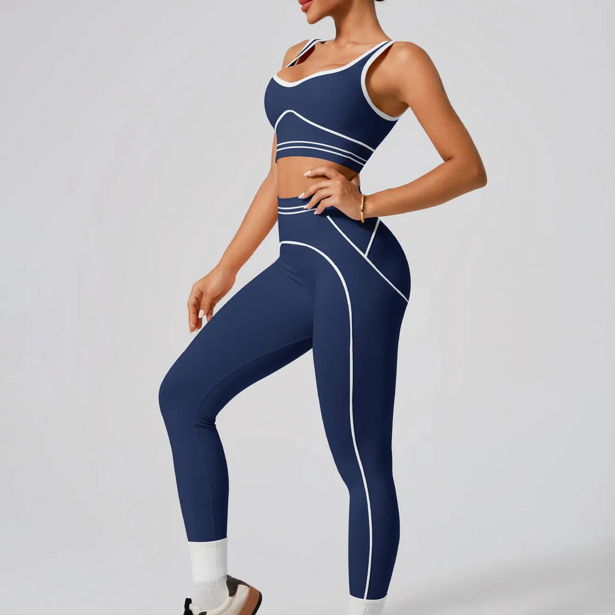 Conjunto de Yoga Sin Costuras para Mujer – Top Deportivo y Leggings de Cintura Alta
