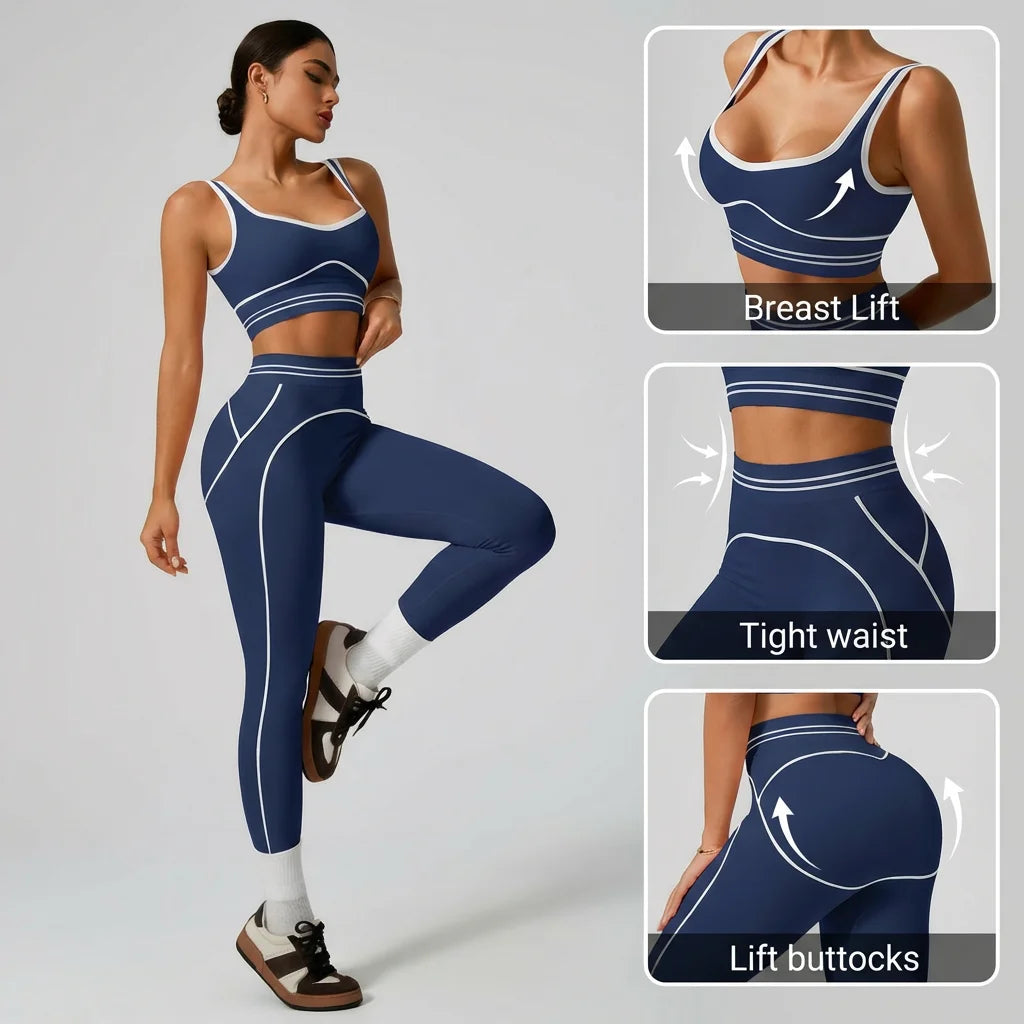 Conjunto de Yoga Sin Costuras para Mujer – Top Deportivo y Leggings de Cintura Alta