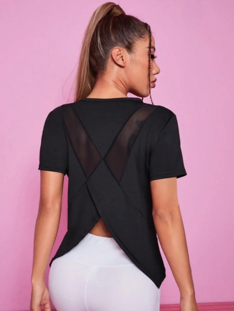 Camiseta Deportiva de Mujer para Yoga, Verano, Holgada, Transpirable, Secado Rápido, Espalda de Malla