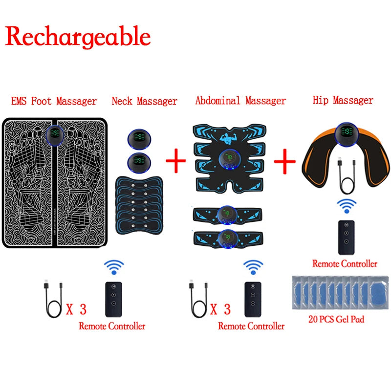 Almohadilla Masajeadora de Pies EMS Recargable con Mando – Estimulador Muscular Eléctrico Portátil para Aliviar el Dolor