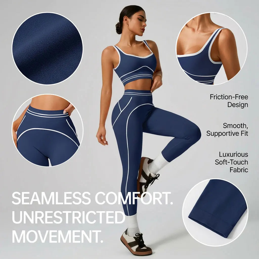 Conjunto de Yoga Sin Costuras para Mujer – Top Deportivo y Leggings de Cintura Alta