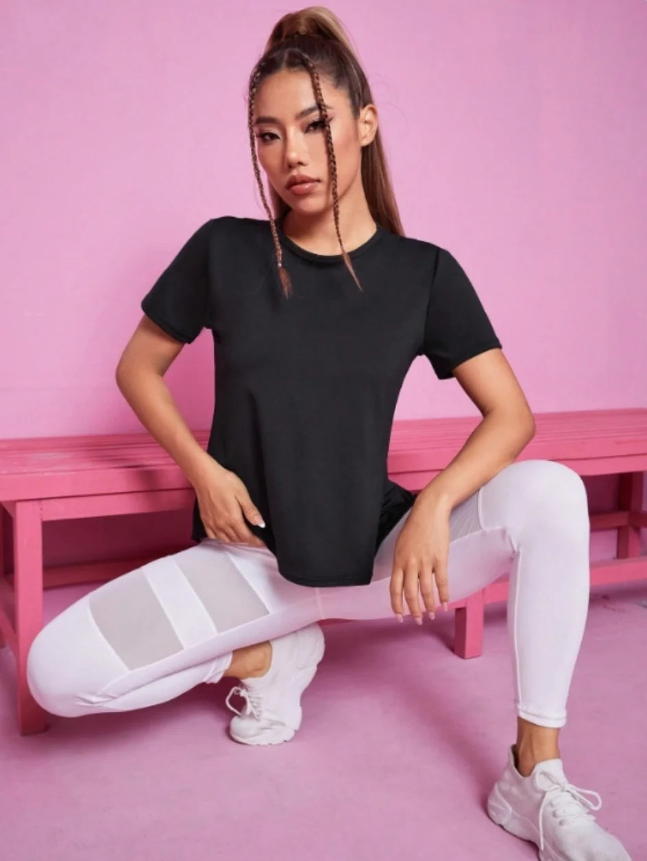 Camiseta Deportiva de Mujer para Yoga, Verano, Holgada, Transpirable, Secado Rápido, Espalda de Malla