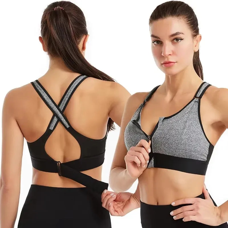 Sujetador Deportivo con Cremallera Frontal – Ajustable y Antirrebote