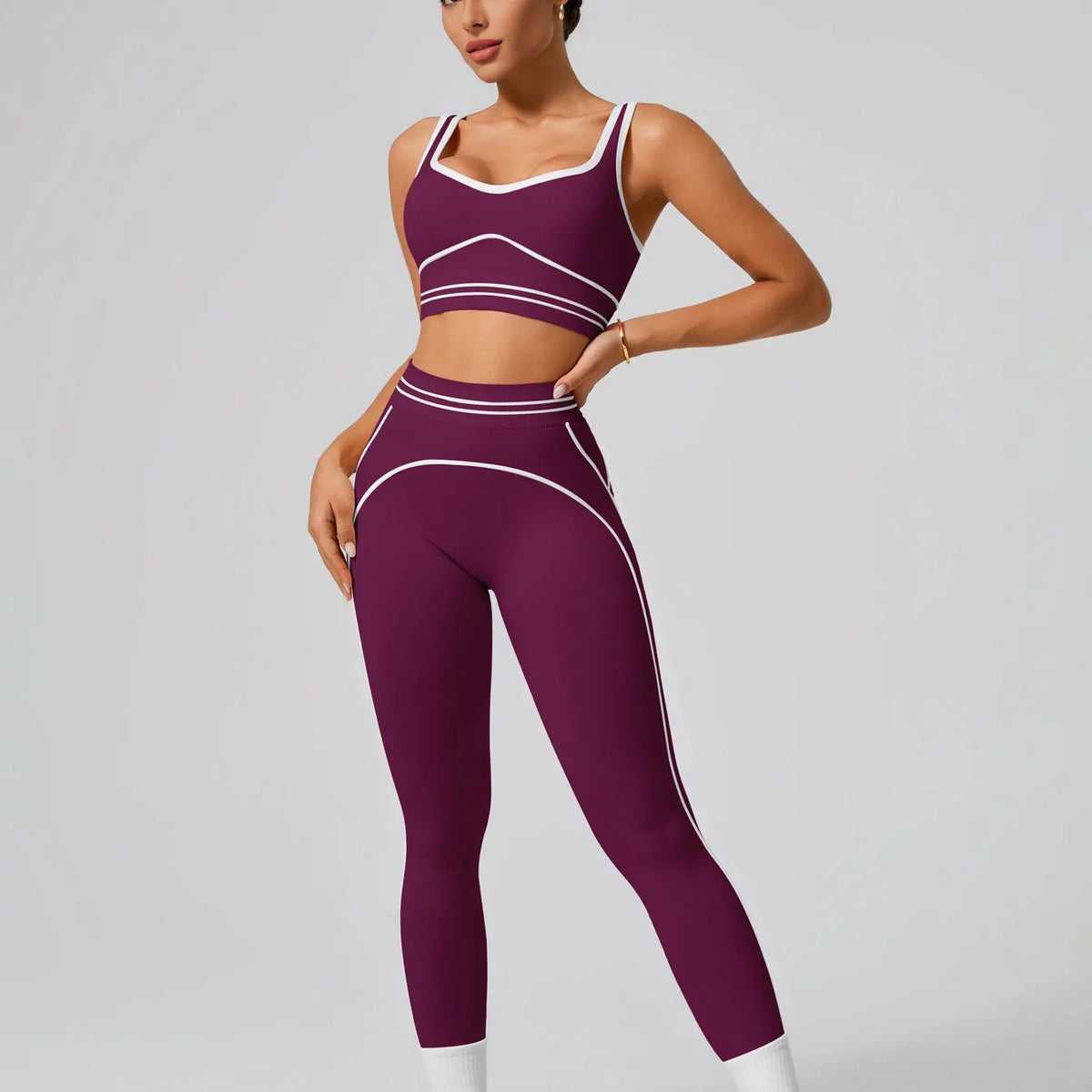 Conjunto de Yoga Sin Costuras para Mujer – Top Deportivo y Leggings de Cintura Alta
