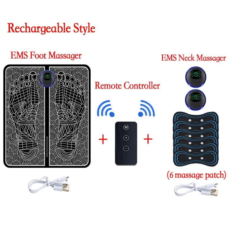 Almohadilla Masajeadora de Pies EMS Recargable con Mando – Estimulador Muscular Eléctrico Portátil para Aliviar el Dolor