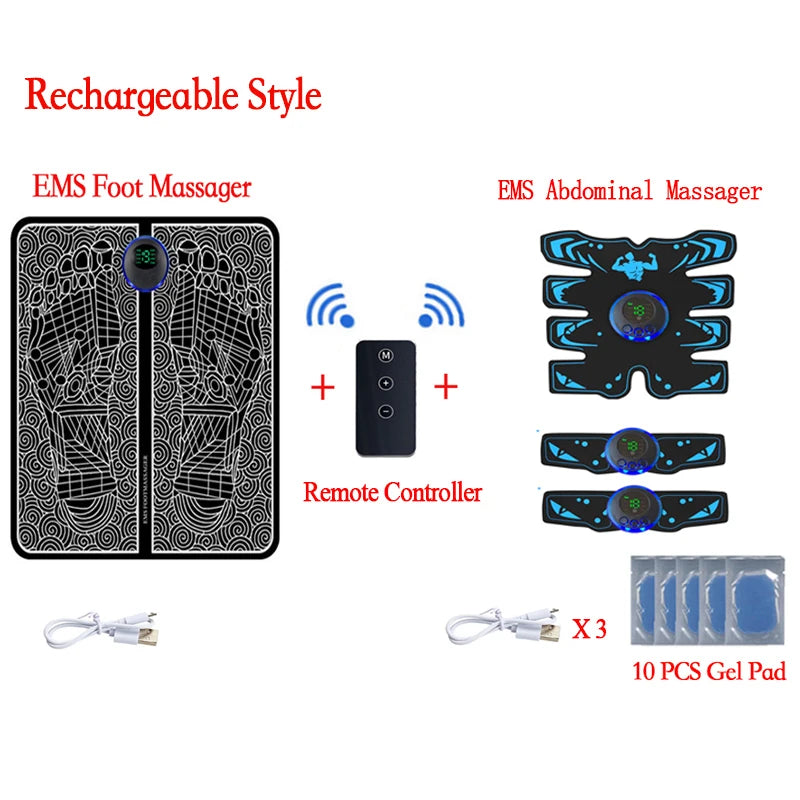 Almohadilla Masajeadora de Pies EMS Recargable con Mando – Estimulador Muscular Eléctrico Portátil para Aliviar el Dolor