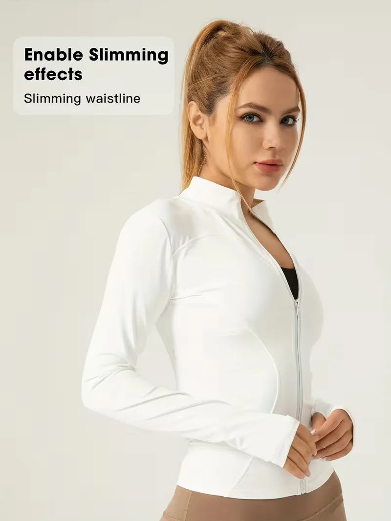 Chaqueta Deportiva de Mujer Ajustada con Cuello Alto, Cierre de Cremallera, para Yoga, Secado Rápido, Cintura Entallada