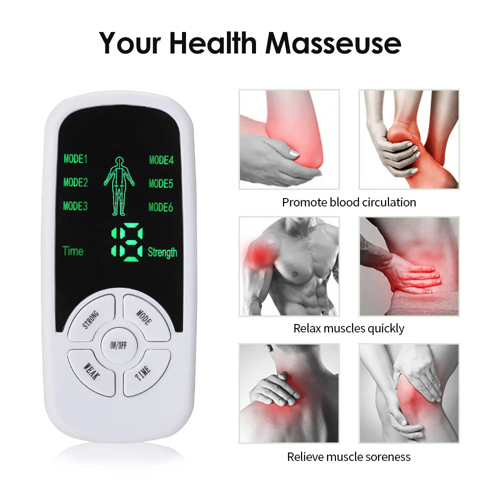 Estimulador Muscular Eléctrico EMS 6 Modos – Aparato TENS para Fisioterapia, Masaje Abdominal y Corporal