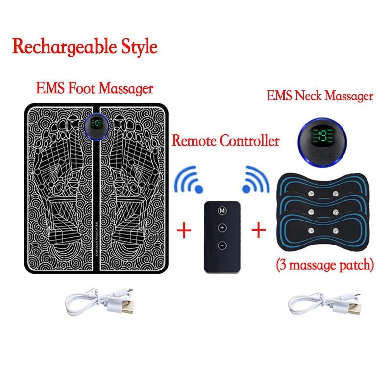 Almohadilla Masajeadora de Pies EMS Recargable con Mando – Estimulador Muscular Eléctrico Portátil para Aliviar el Dolor