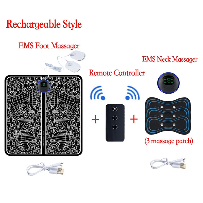 Almohadilla Masajeadora de Pies EMS Recargable con Mando – Estimulador Muscular Eléctrico Portátil para Aliviar el Dolor