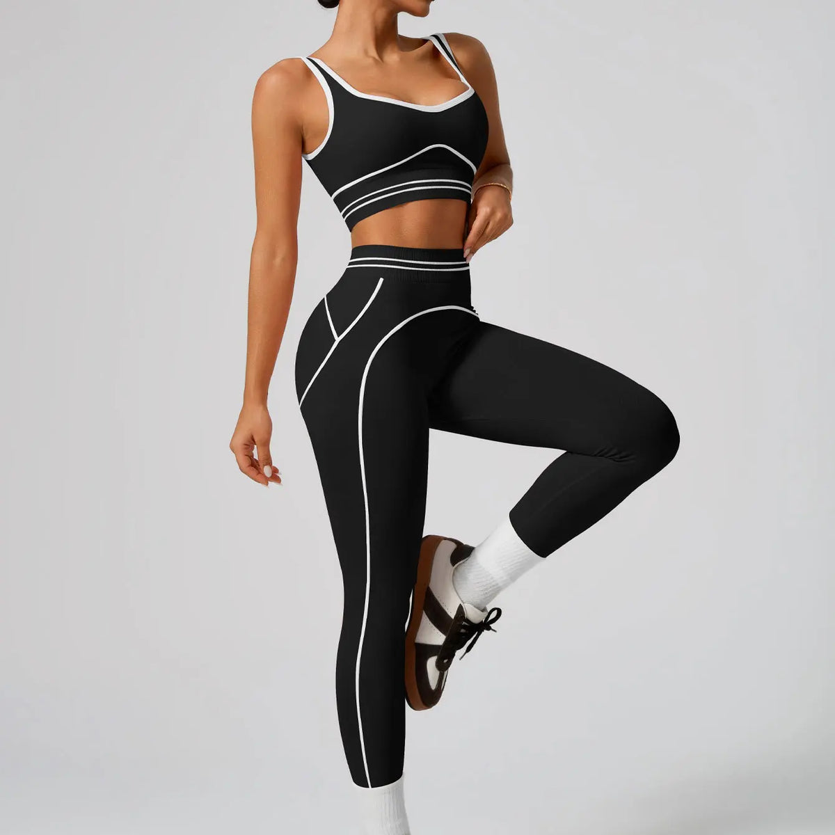 Conjunto de Yoga Sin Costuras para Mujer – Top Deportivo y Leggings de Cintura Alta