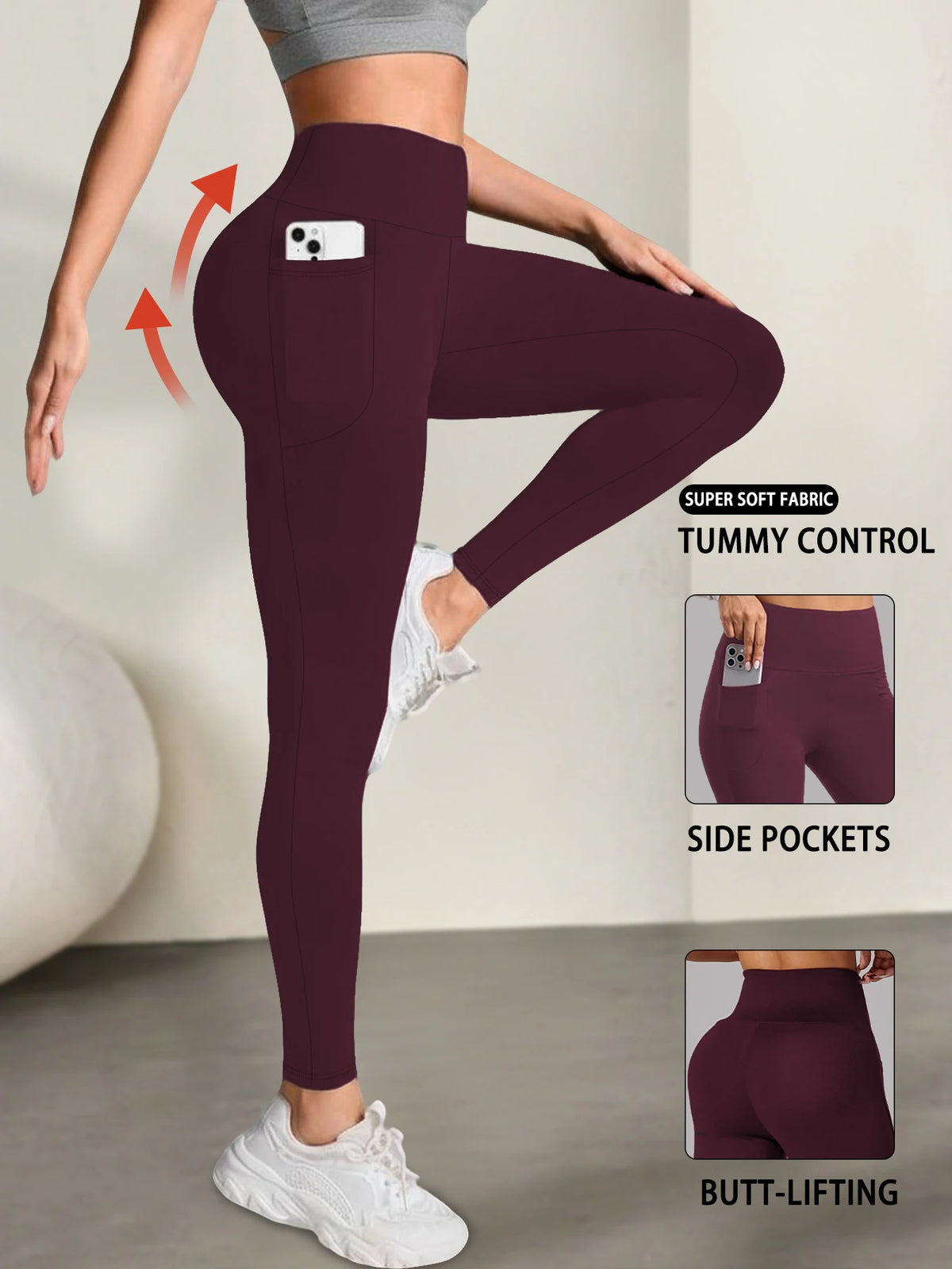 Leggings Suaves para Mujer con Bolsillos – Control de Abdomen para Yoga y Uso Diario