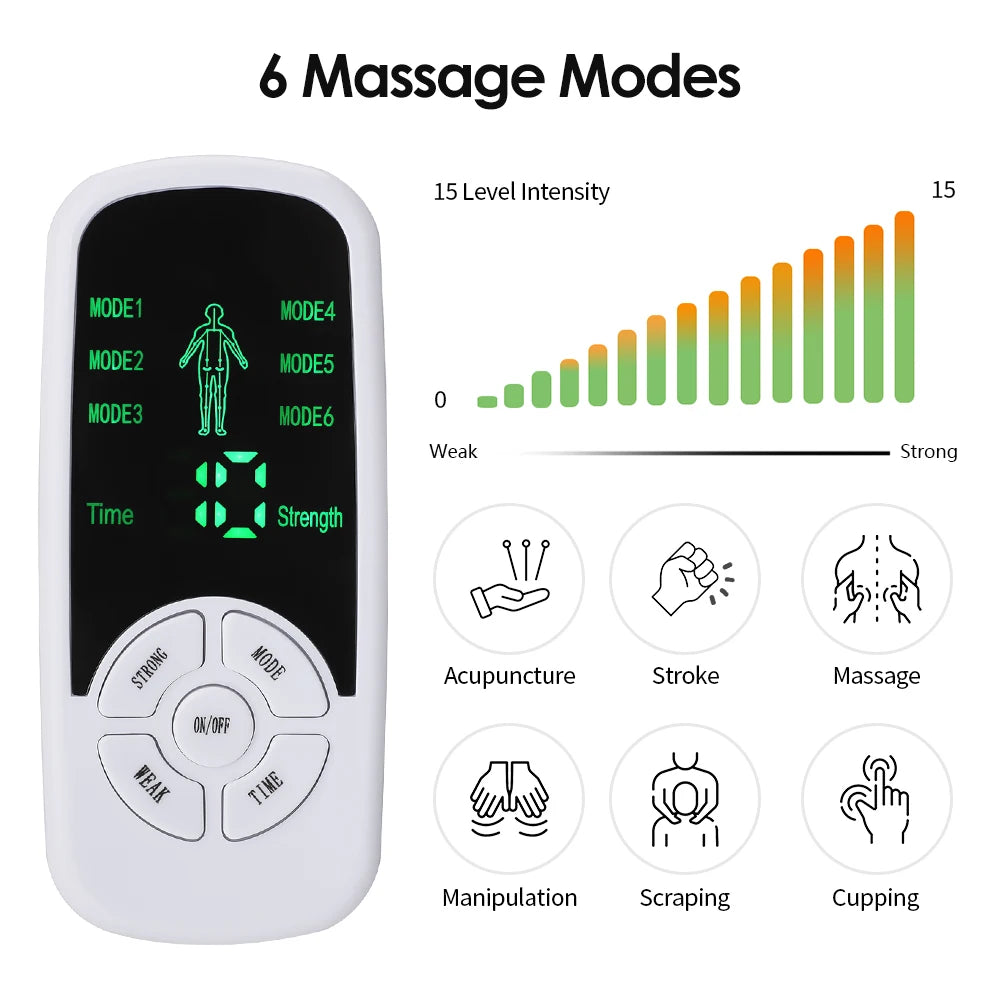 Estimulador Muscular Eléctrico EMS 6 Modos – Aparato TENS para Fisioterapia, Masaje Abdominal y Corporal